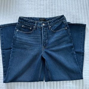 Free Assembly Women's Cropped Wide High Rise Straight Jeans - Dark Blue